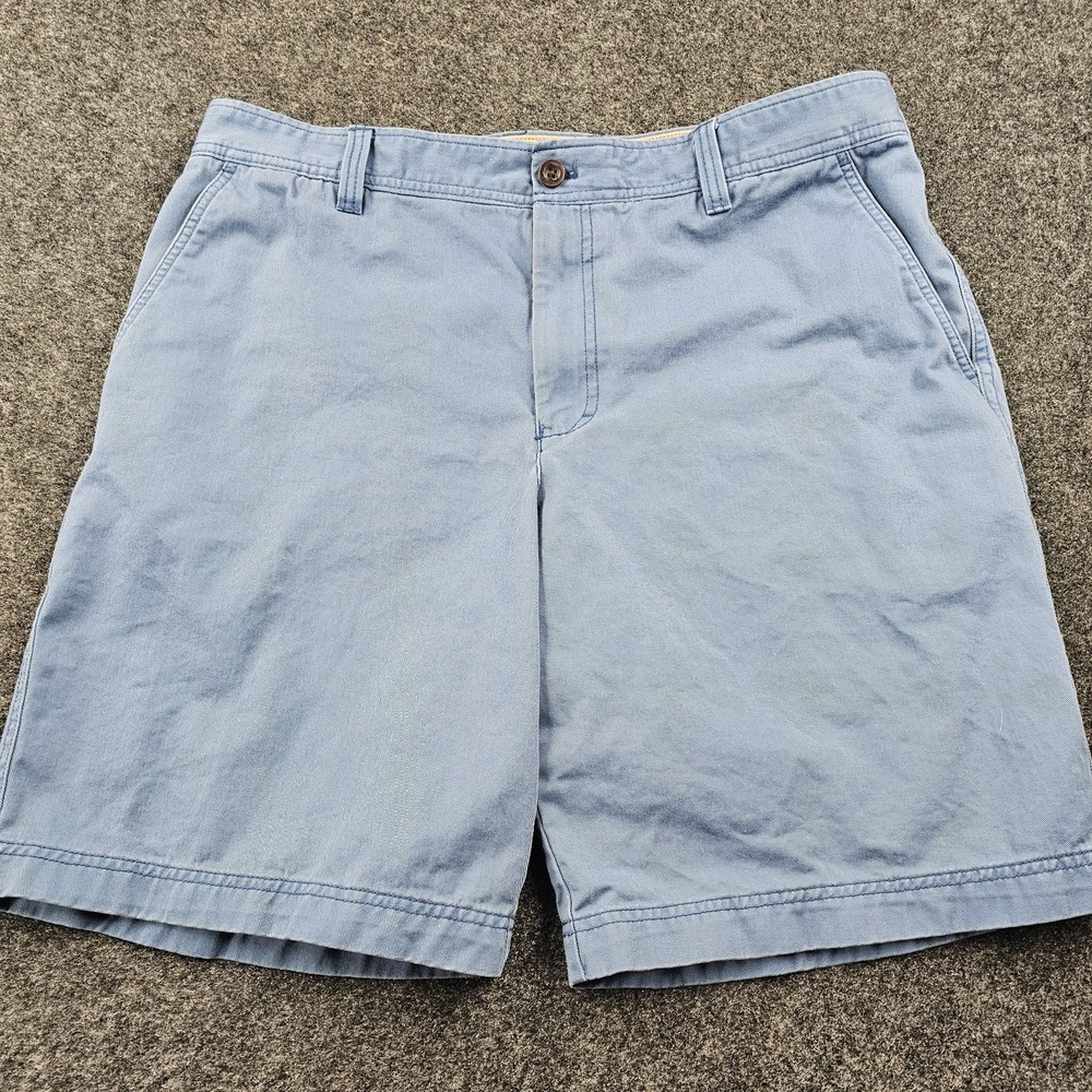 IZOD Saltwater Stretch Chino Shorts Men's 38 Blue Flat Front 10.5" Inseam Casual